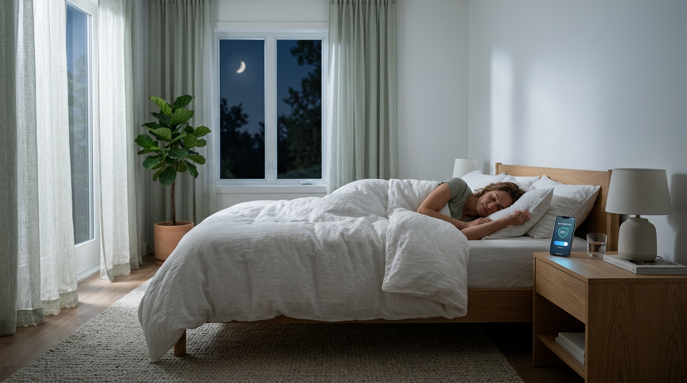 A calm bedroom environment representing a lower-EMF sleep space