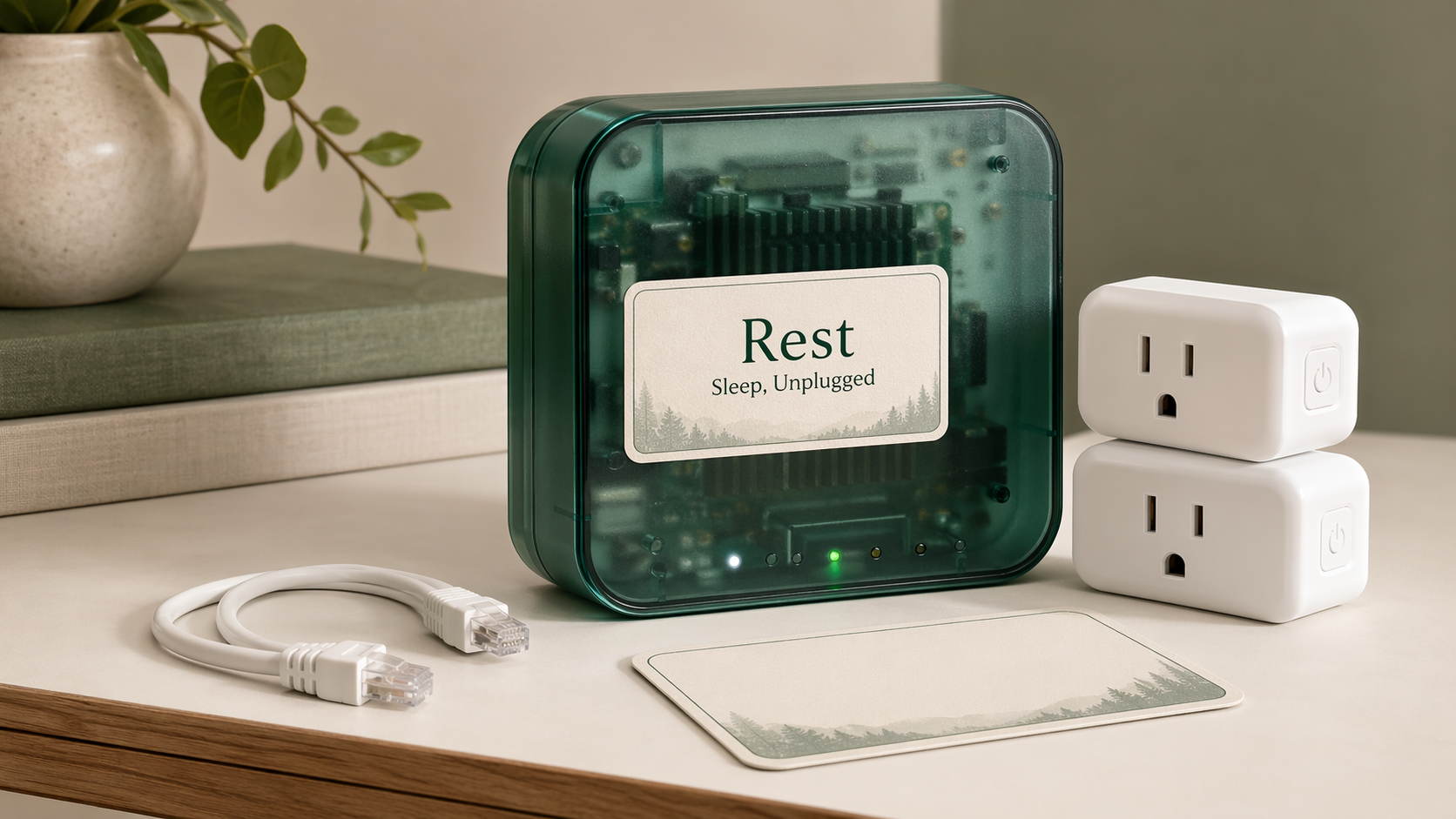 Rest controller with Rest artwork and labeled smart plugs